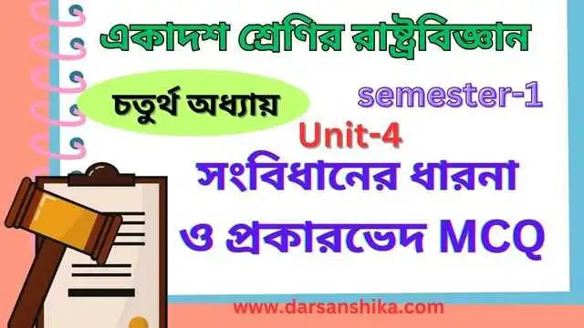 একাদশ শ্রেণির রাষ্ট্রবিজ্ঞান চতুর্থ অধ্যায় MCQ ।